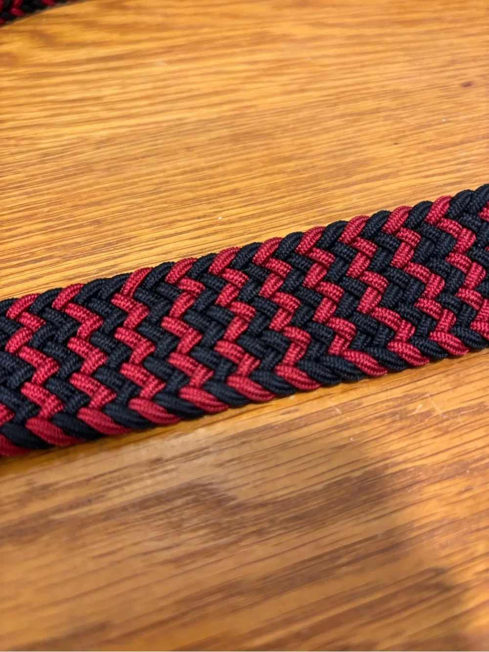 Lands' End Red and Black Braided Elastic Belt with Leather Trim
